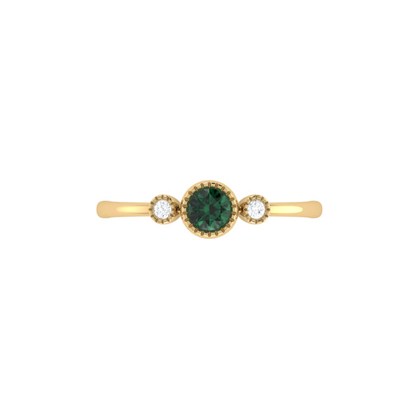 LuvMyJewelry Round Cut Emerald & Diamond Birthstone Ring In 14K Yellow Gold