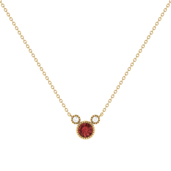 LuvMyJewelry Round Cut Garnet & Diamond Birthstone Necklace In 14K Yellow Gold