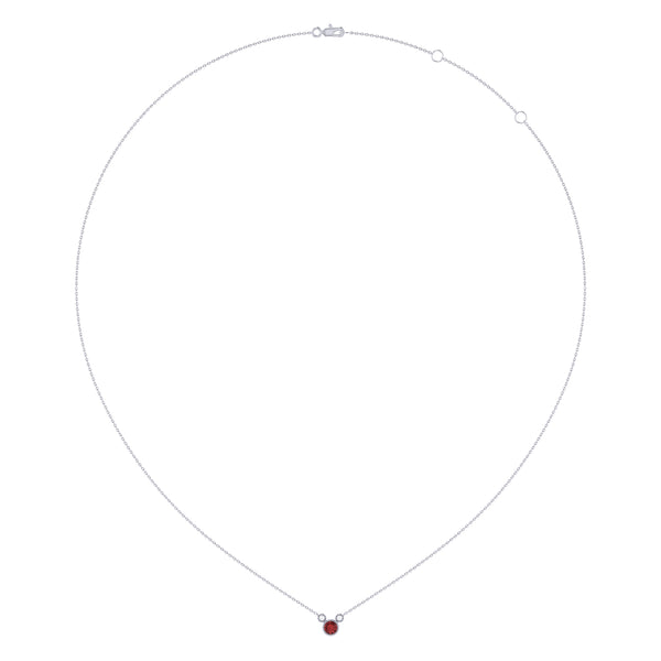 LuvMyJewelry Round Cut Garnet & Diamond Birthstone Necklace In 14K White Gold