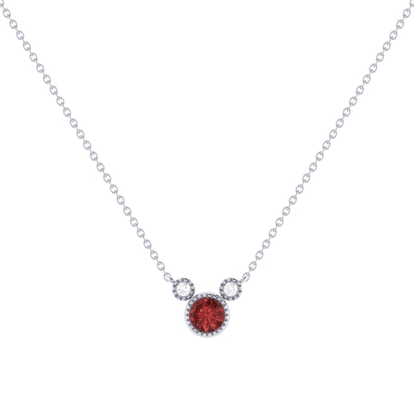 LuvMyJewelry Round Cut Garnet & Diamond Birthstone Necklace In 14K White Gold