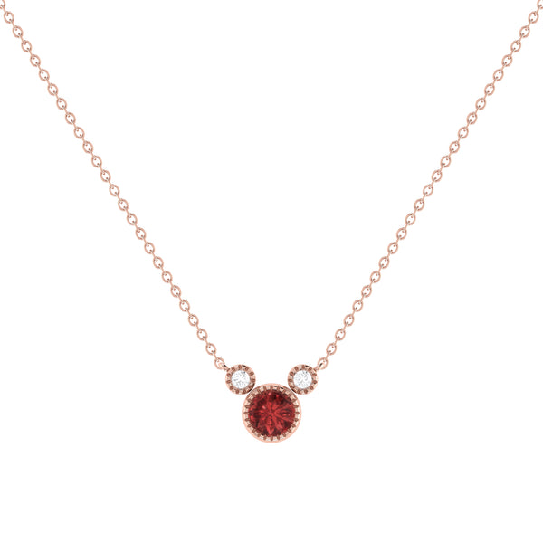 LuvMyJewelry Round Cut Garnet & Diamond Birthstone Necklace In 14K Rose Gold