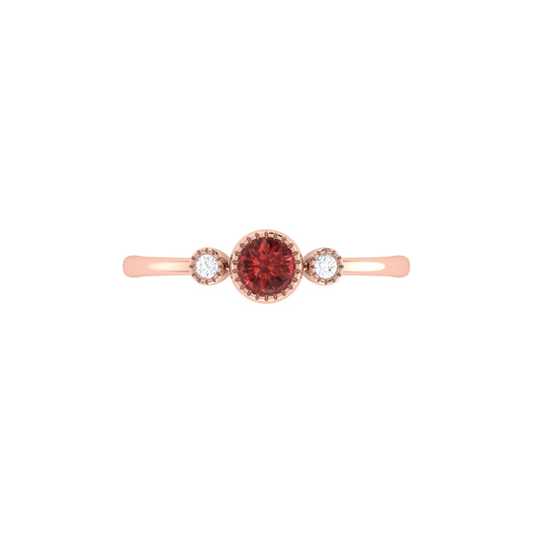 LuvMyJewelry Round Cut Garnet & Diamond Birthstone Ring In 14K Rose Gold