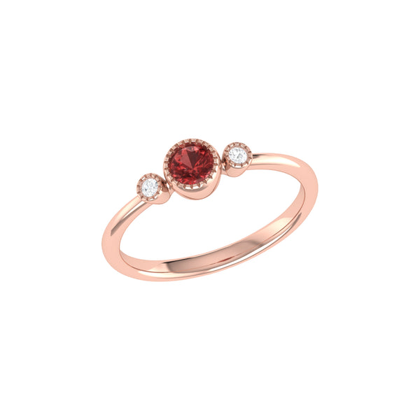 LuvMyJewelry Round Cut Garnet & Diamond Birthstone Ring In 14K Rose Gold