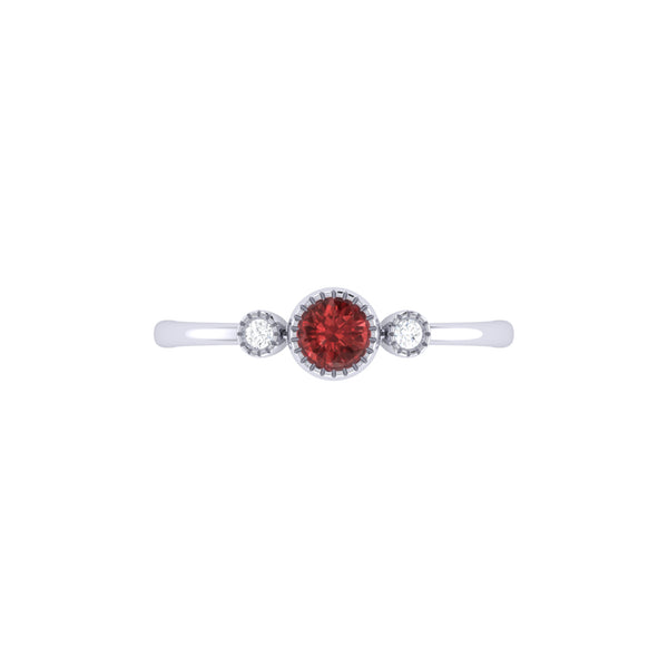 LuvMyJewelry Round Cut Garnet & Diamond Birthstone Ring In 14K White Gold
