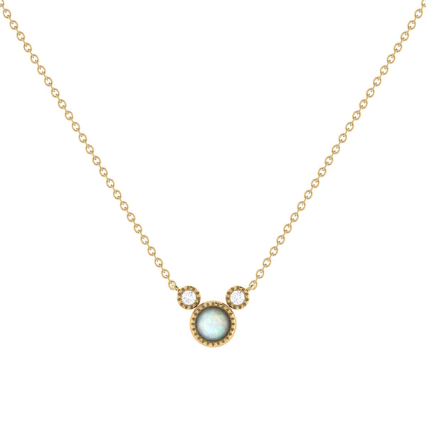 LuvMyJewelry Round Cut Opal & Diamond Birthstone Necklace In 14K Yellow Gold