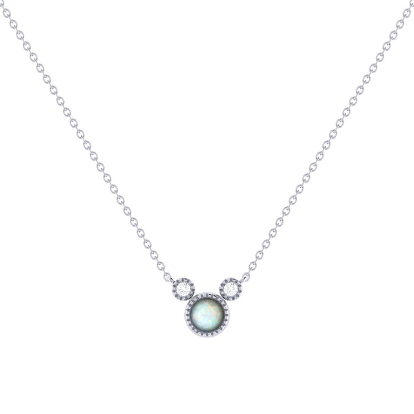 LuvMyJewelry Round Cut Opal & Diamond Birthstone Necklace In 14K White Gold