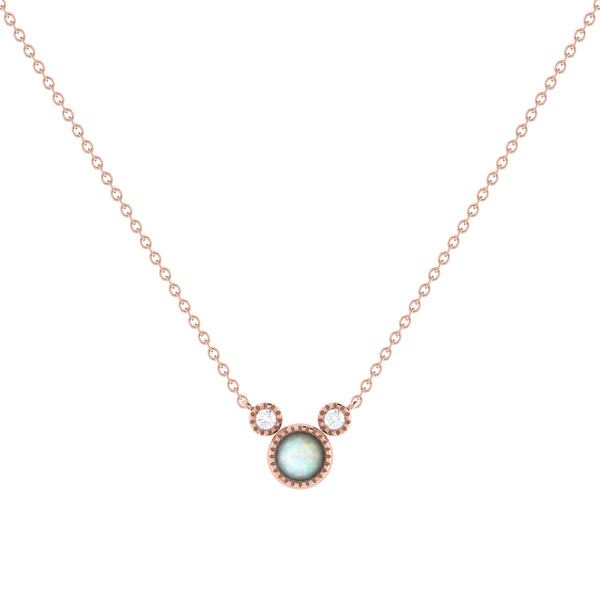 LuvMyJewelry Round Cut Opal & Diamond Birthstone Necklace In 14K Rose Gold
