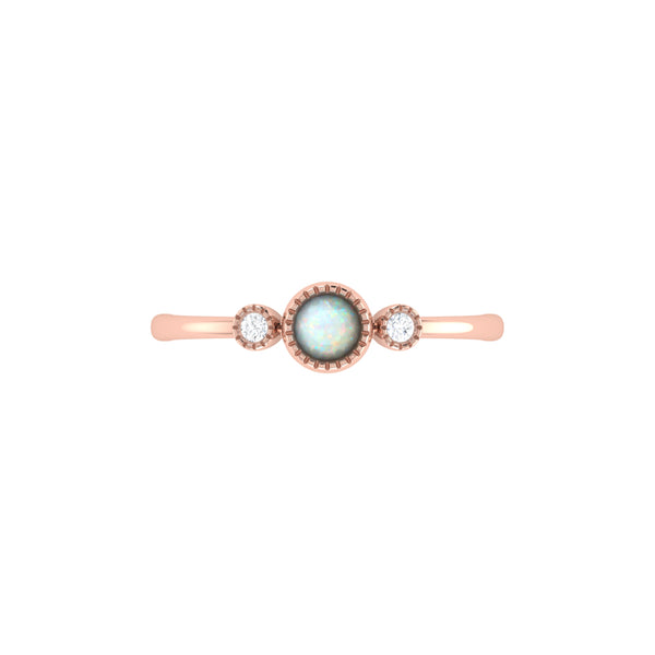 LuvMyJewelry Round Cut Opal & Diamond Birthstone Ring In 14K Rose Gold
