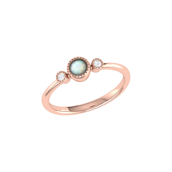 LuvMyJewelry Round Cut Opal & Diamond Birthstone Ring In 14K Rose Gold