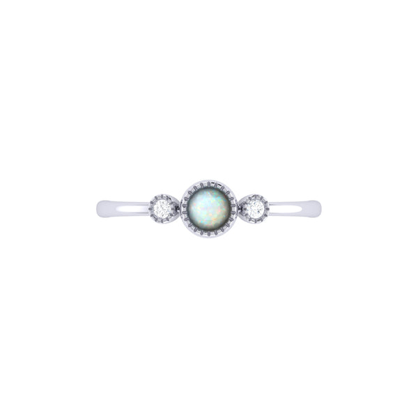 LuvMyJewelry Round Cut Opal & Diamond Birthstone Ring In 14K White Gold
