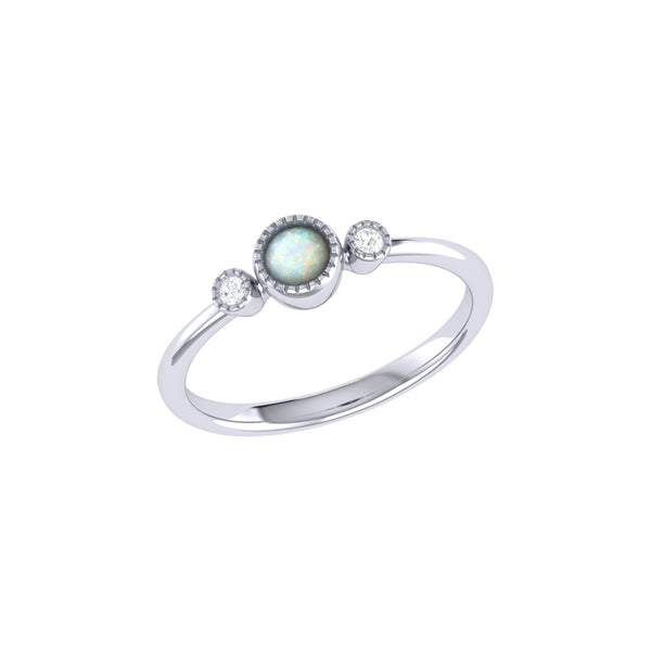 LuvMyJewelry Round Cut Opal & Diamond Birthstone Ring In 14K White Gold