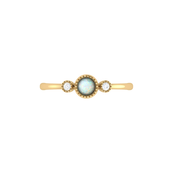 LuvMyJewelry Round Cut Opal & Diamond Birthstone Ring In 14K Yellow Gold