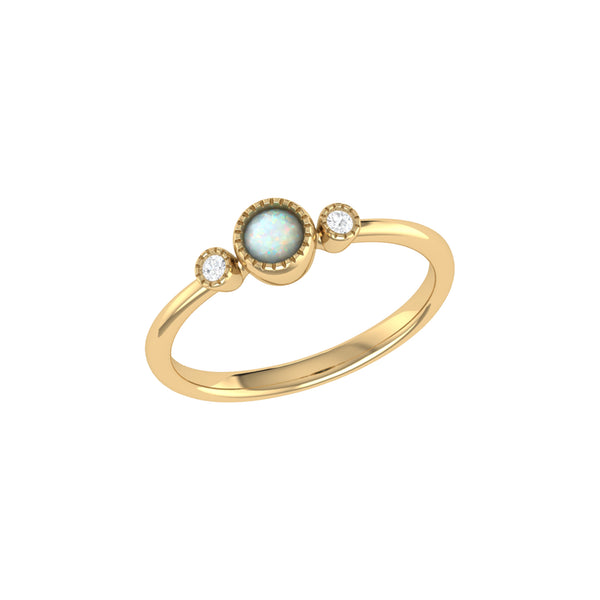 LuvMyJewelry Round Cut Opal & Diamond Birthstone Ring In 14K Yellow Gold
