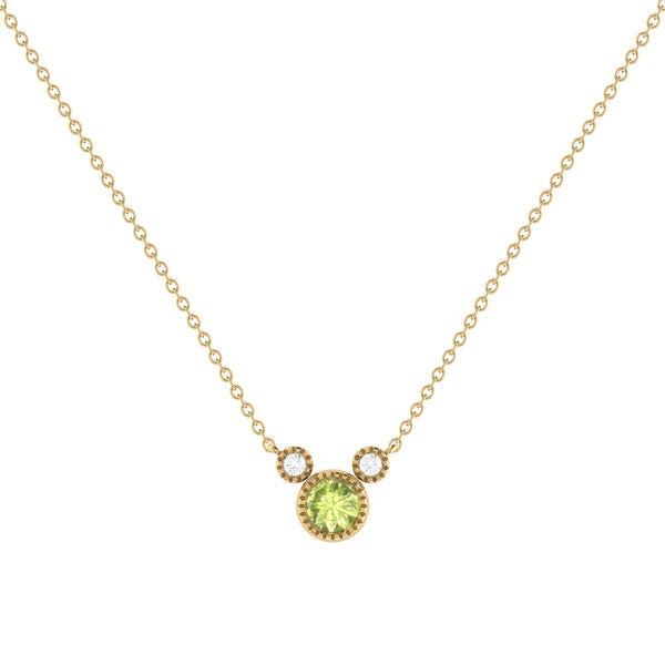 LuvMyJewelry Round Cut Peridot & Diamond Birthstone Necklace In 14K Yellow Gold