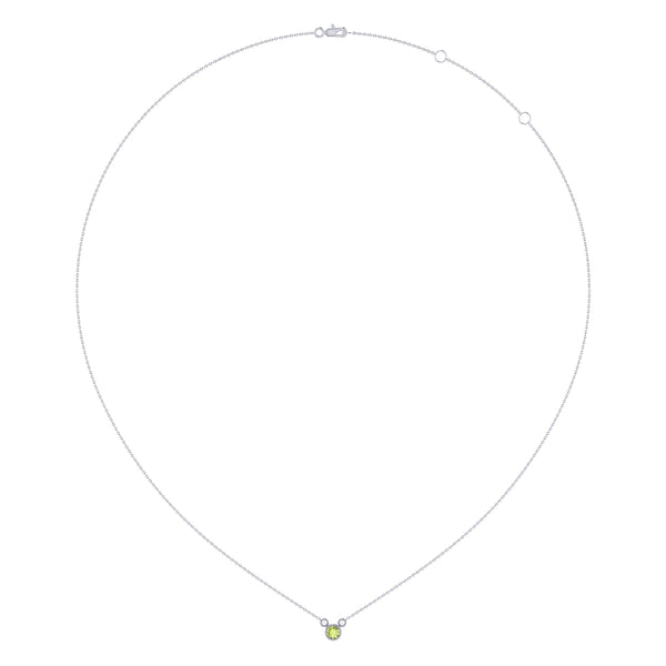 LuvMyJewelry Round Cut Peridot & Diamond Birthstone Necklace In 14K White Gold