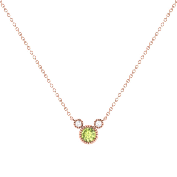 LuvMyJewelry Round Cut Peridot & Diamond Birthstone Necklace In 14K Rose Gold