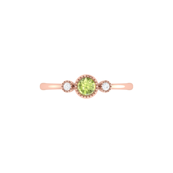 LuvMyJewelry Round Cut Peridot & Diamond Birthstone Ring In 14K Rose Gold