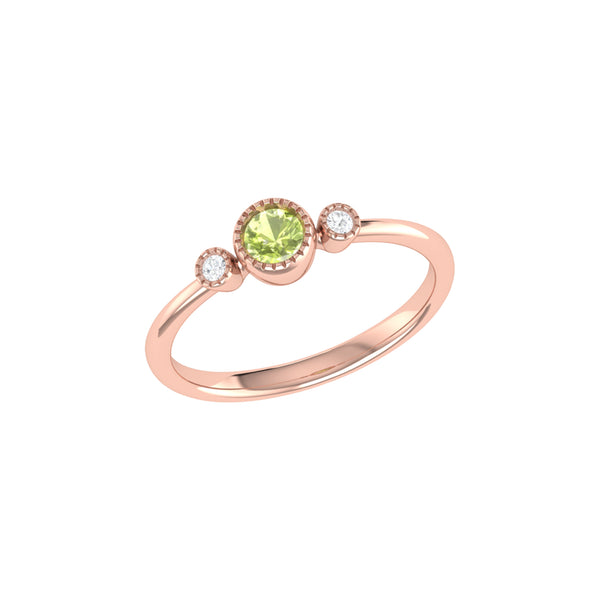 LuvMyJewelry Round Cut Peridot & Diamond Birthstone Ring In 14K Rose Gold
