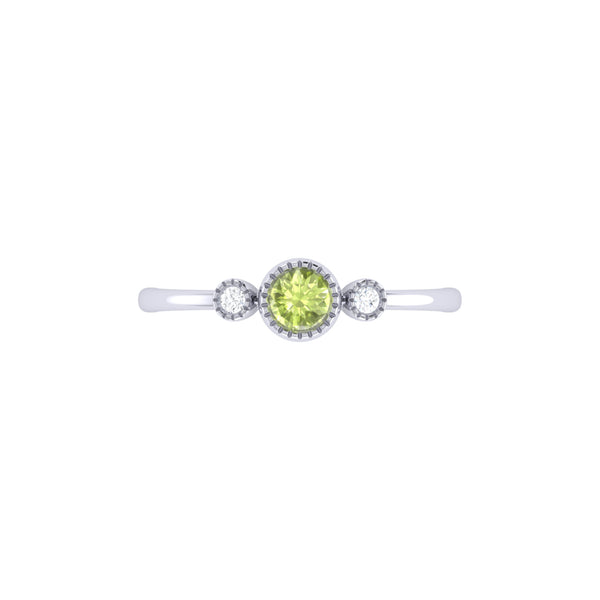 LuvMyJewelry Round Cut Peridot & Diamond Birthstone Ring In 14K White Gold