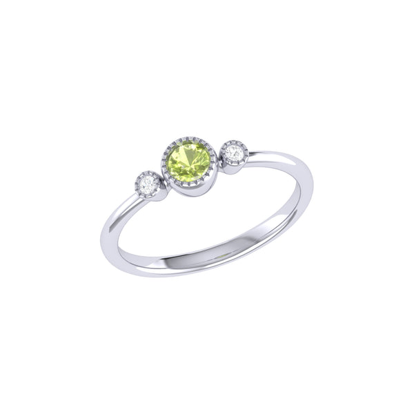 LuvMyJewelry Round Cut Peridot & Diamond Birthstone Ring In 14K White Gold