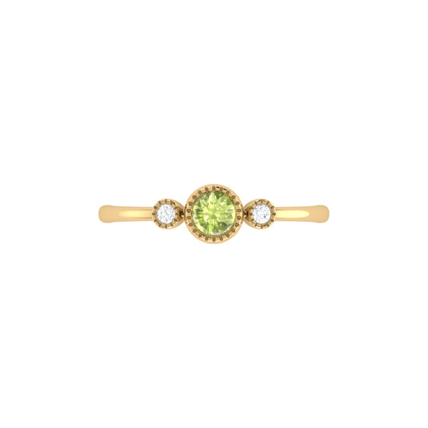 LuvMyJewelry Round Cut Peridot & Diamond Birthstone Ring In 14K Yellow Gold