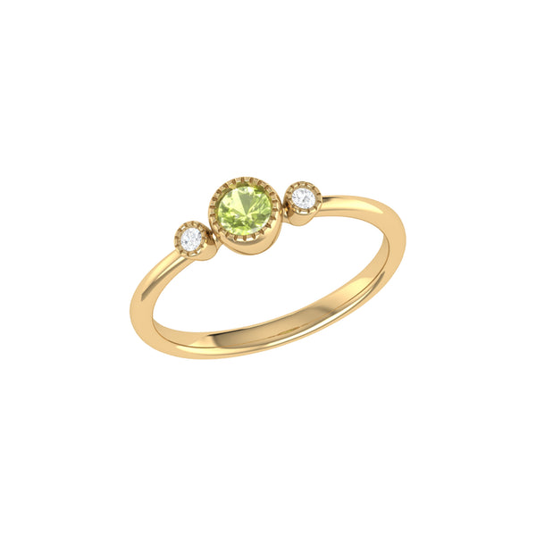 LuvMyJewelry Round Cut Peridot & Diamond Birthstone Ring In 14K Yellow Gold