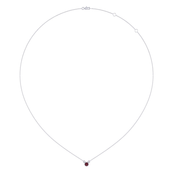 LuvMyJewelry Round Cut Ruby & Diamond Birthstone Necklace In 14K White Gold