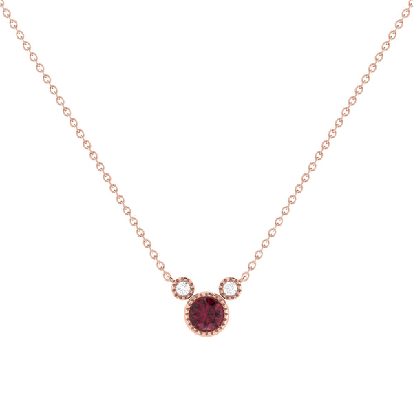 LuvMyJewelry Round Cut Ruby & Diamond Birthstone Necklace In 14K Rose Gold