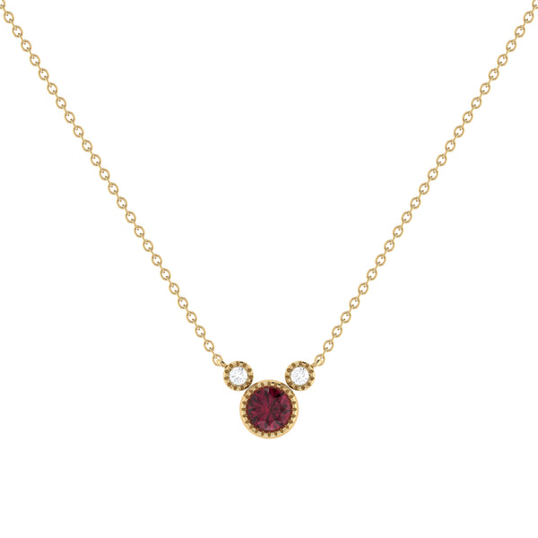 LuvMyJewelry Round Cut Ruby & Diamond Birthstone Necklace In 14K Yellow Gold