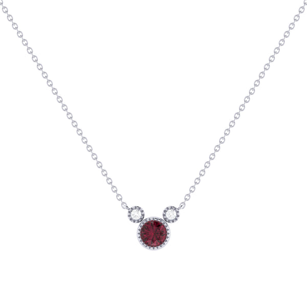 LuvMyJewelry Round Cut Ruby & Diamond Birthstone Necklace In 14K White Gold