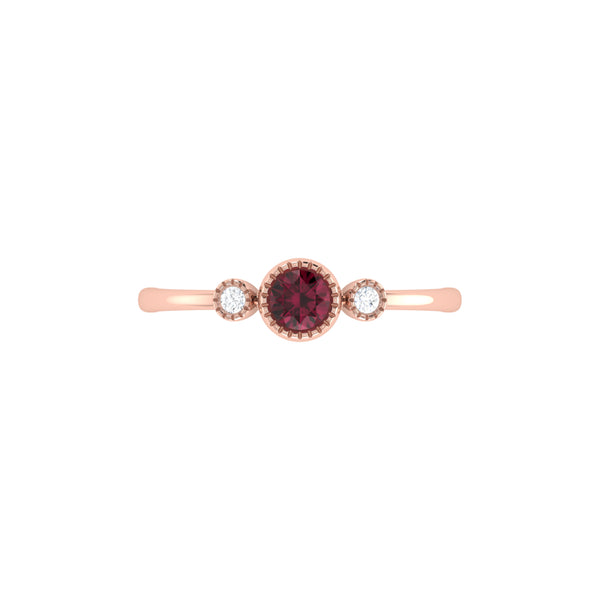 LuvMyJewelry Round Cut Ruby & Diamond Birthstone Ring In 14K Rose Gold