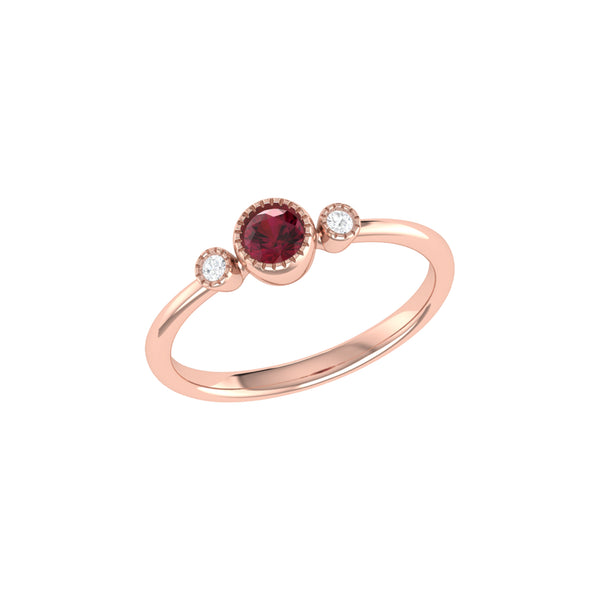 LuvMyJewelry Round Cut Ruby & Diamond Birthstone Ring In 14K Rose Gold