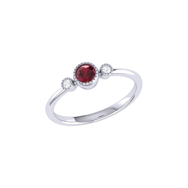 LuvMyJewelry Round Cut Ruby & Diamond Birthstone Ring In 14K White Gold