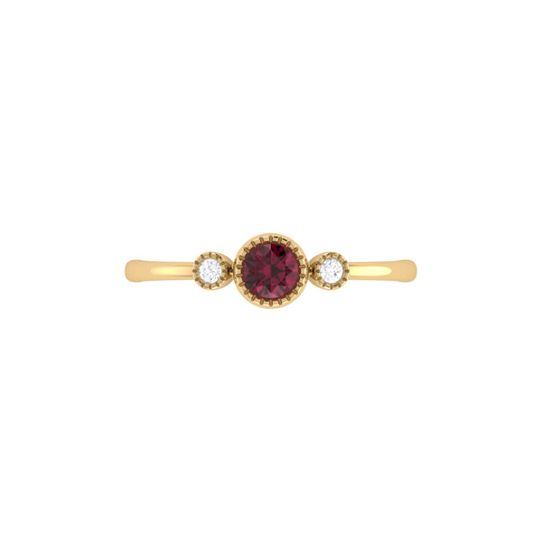 LuvMyJewelry Round Cut Ruby & Diamond Birthstone Ring In 14K Yellow Gold