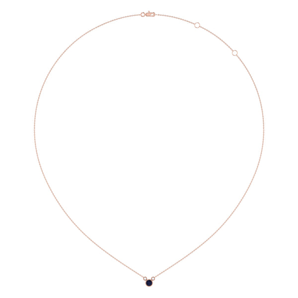 LuvMyJewelry Round Cut Sapphire & Diamond Birthstone Necklace In 14K Rose Gold
