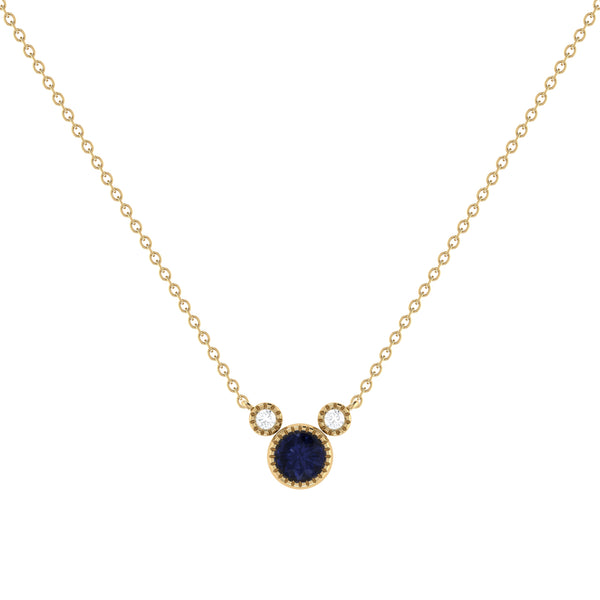 LuvMyJewelry Round Cut Sapphire & Diamond Birthstone Necklace In 14K Yellow Gold