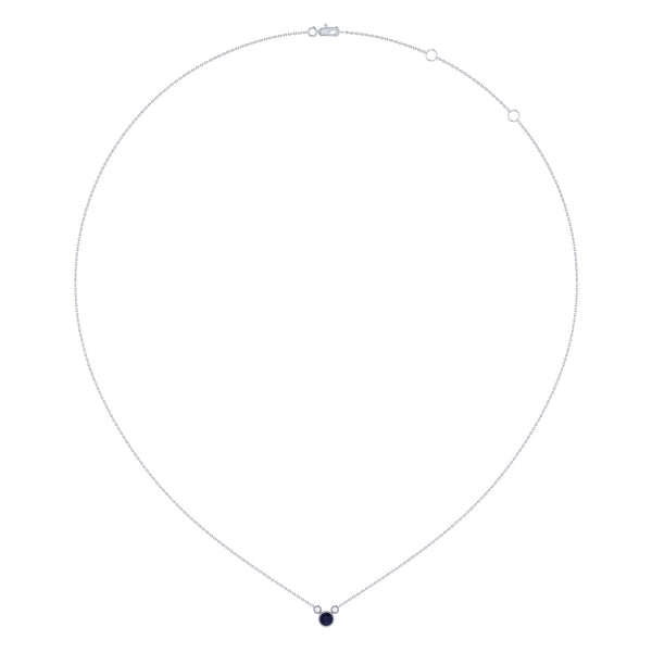 LuvMyJewelry Round Cut Sapphire & Diamond Birthstone Necklace In 14K White Gold