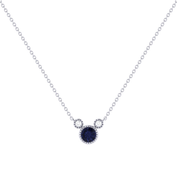 LuvMyJewelry Round Cut Sapphire & Diamond Birthstone Necklace In 14K White Gold