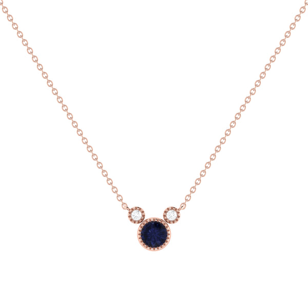 LuvMyJewelry Round Cut Sapphire & Diamond Birthstone Necklace In 14K Rose Gold