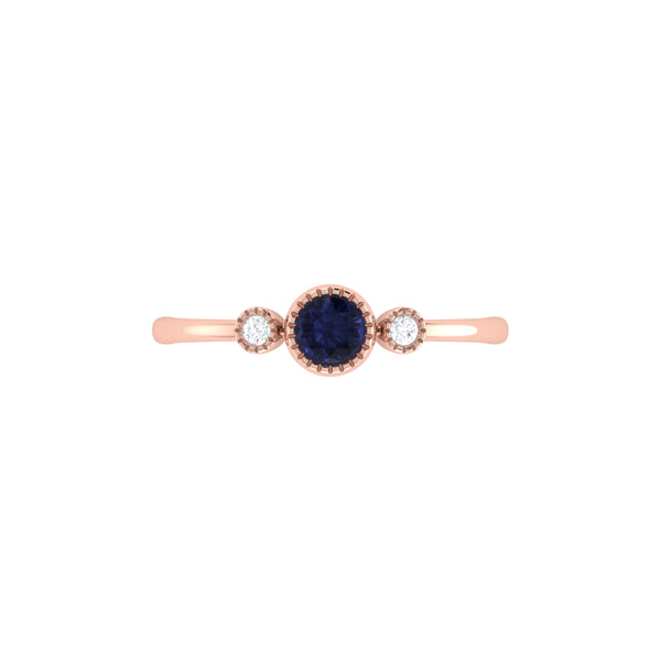 LuvMyJewelry Round Cut Sapphire & Diamond Birthstone Ring In 14K Rose Gold