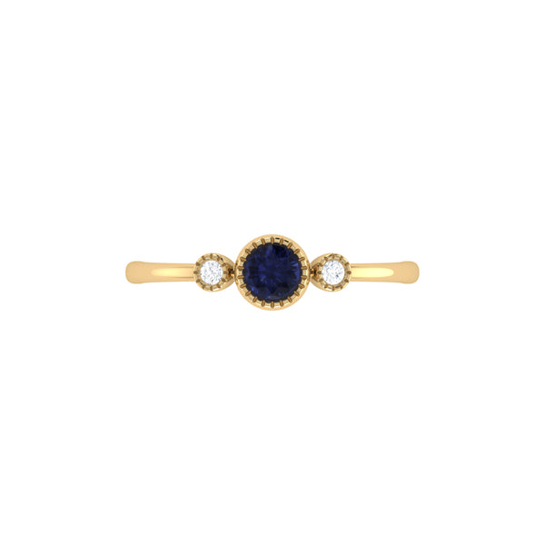 LuvMyJewelry Round Cut Sapphire & Diamond Birthstone Ring In 14K Yellow Gold