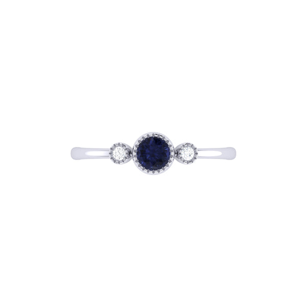 LuvMyJewelry Round Cut Sapphire & Diamond Birthstone Ring In 14K White Gold