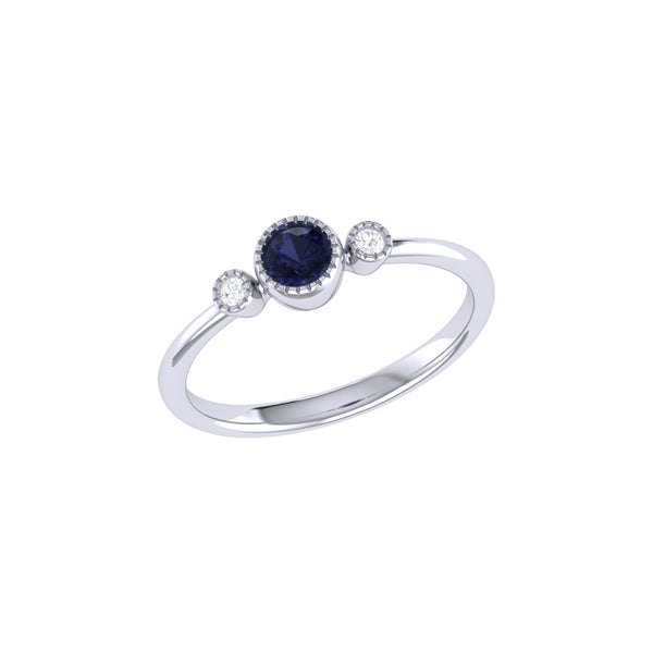 LuvMyJewelry Round Cut Sapphire & Diamond Birthstone Ring In 14K White Gold
