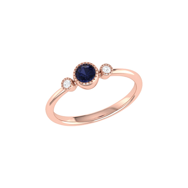 LuvMyJewelry Round Cut Sapphire & Diamond Birthstone Ring In 14K Rose Gold