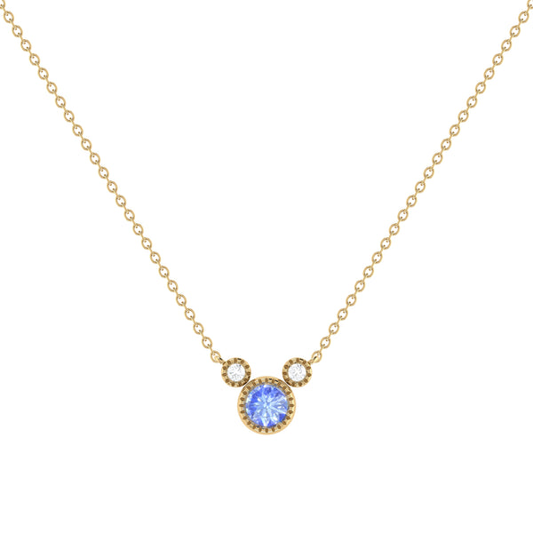LuvMyJewelry Round Cut Tanzanite & Diamond Birthstone Necklace In 14K Yellow Gold