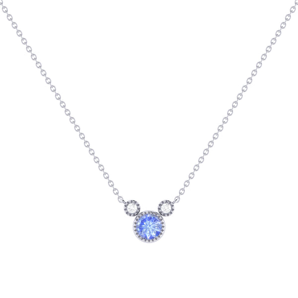 LuvMyJewelry Round Cut Tanzanite & Diamond Birthstone Necklace In 14K White Gold