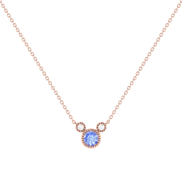LuvMyJewelry Round Cut Tanzanite & Diamond Birthstone Necklace In 14K Rose Gold