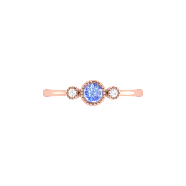 LuvMyJewelry Round Cut Tanzanite & Diamond Birthstone Ring In 14K Rose Gold