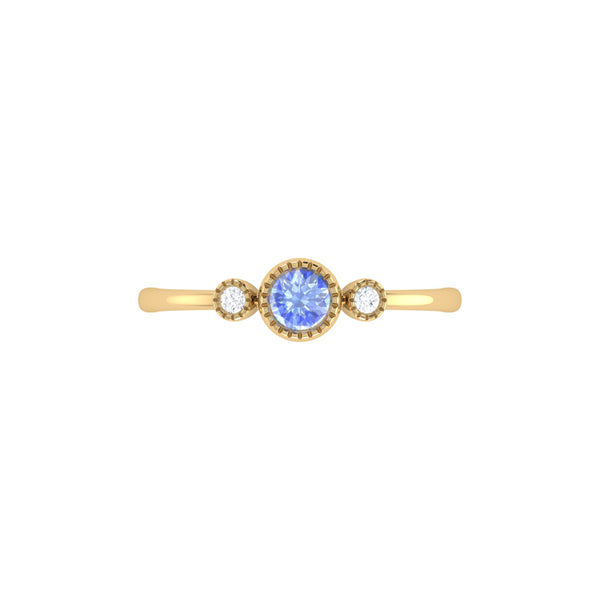 LuvMyJewelry Round Cut Tanzanite & Diamond Birthstone Ring In 14K Yellow Gold
