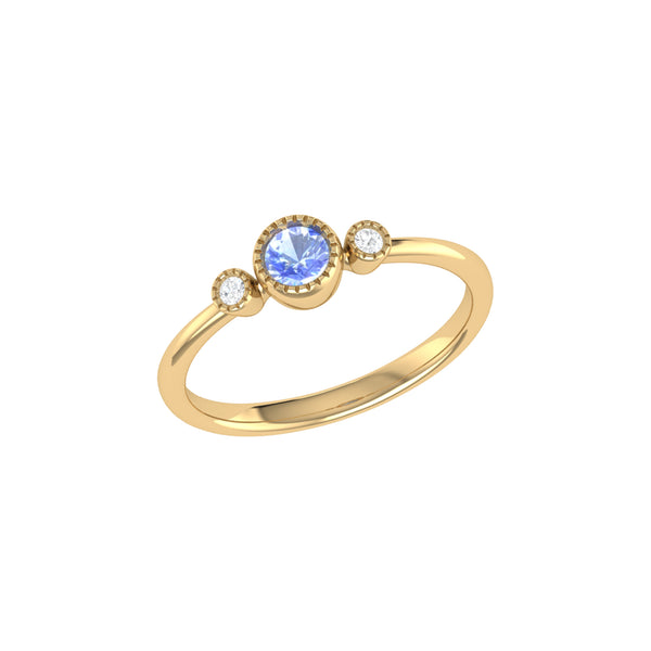 LuvMyJewelry Round Cut Tanzanite & Diamond Birthstone Ring In 14K Yellow Gold
